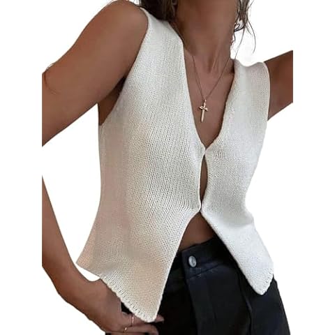Mioliknya Women Vintage Crochet Vest Tank Top Y2k Sleeveless V Neck Knit Open Front Crop Top Streetwear Cover