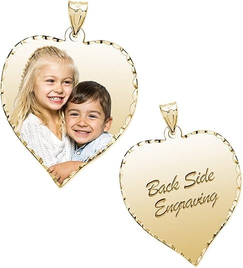 PicturesOnGold com Personalized Photo Engraved Heart Shaped Picture Necklace with Diamond Cut Edge in Silver Gold White Gold