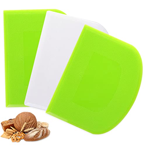 Redamancy 3 Pièces Corne Patisserie, Grattoir à Pâte en Plastique, 12x9,5cm Racloir Patisserie pour Cuisine, Pâtisserie, Crêpes, Pate, Fromage (Vert+Blanc)