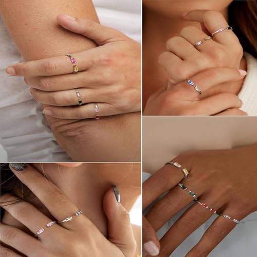 Silver Birthstone Rings for Women Adjustable Rings S925 Sterling Silver Stackable Rings CZ Gemstone Ring Personalized Jewelry for Birthday Wedding2