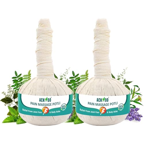 Image of ACHOO Pain Massage Potli - 100% Ayurvedic Herbal Healing Massage For Joint And Muscle Pain Relief | Loosen Up Tense Knotted Muscles, Release Stress And Muscle Tension (200g (Pack of 2))