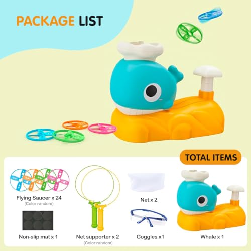 Image of Kidology Disc Launcher, Flying Disc Launcher Toy, Step-On Flying Saucer Launch Toy Set Backyard Games and Activities for Children & Family(Whale)