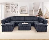 HIFIT Modular Sectional Sofa Couches for Living Room, Convertible U Shaped Cloud Sectional Couch w/Storage Ottoman&USB Port, Deep Seat Corduroy Modern Home Sofa Set for Office, Grey (6 Seat+1 Ottoman)