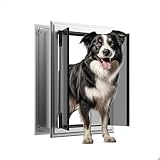 Dog Door for Wall, Energy Efficient French Doggy Door with Aluminum Frame, Telescoping Tunnel, Magnetic Flaps and Sliding Lock Panel, Easy Install for Walls 4'- 7 7/8' Thick, Large (up to 80 lbs)