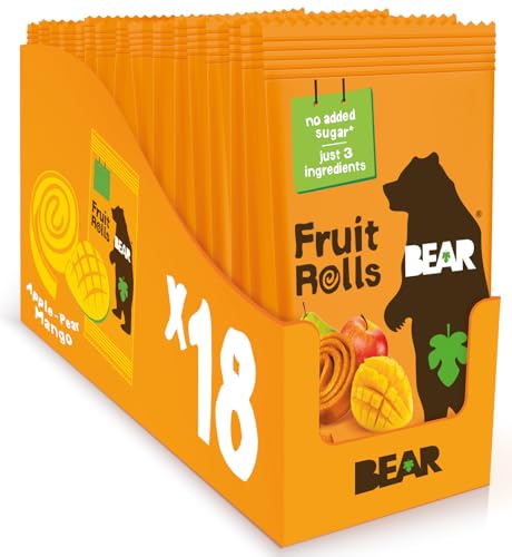 BEAR Real Fruit Snack Rolls - Gluten Free, Vegan and GMO Free - Mango - Healthy School and Lunch Snacks for Kids and Adults, 0.7 oz (Pack of 18)