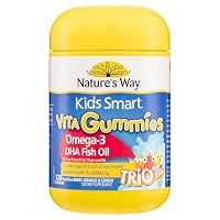 Nature's Way Kids Smart Omega 3 DHA Fish Oil Vita Gummies 120 Count Trio, omega 3 supplement for kids 2+, easy-to-take gummies, supports brain and eye development