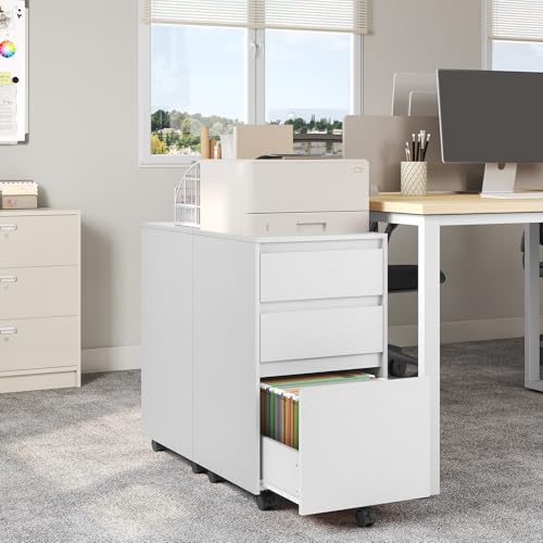 WOLTU Archivador Móvil con 3 Cajones, Cajonera con 5 Ruedas Multiusos, Gabinete de Archivos Debajo del Escritorio para Documentos de Oficina, Blanco y Negro, 40x40x70 cm, ASK01ws - imagen 4