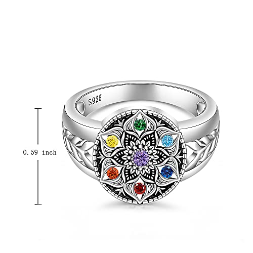 Mandala Chakra Ring Yoga Lotus Flower Rings for Women Sterling Silver Healing Crystal 7 Chakra Balance Jewelry Gifts3