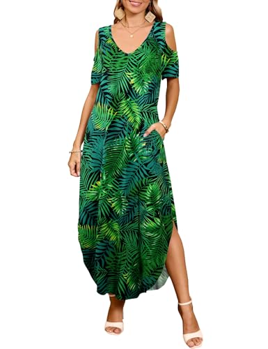 Image of JollieLovin Womens Plus Size Casual Summer Maxi Long Dress Cold Shoulder V Neck Beach Sundresses