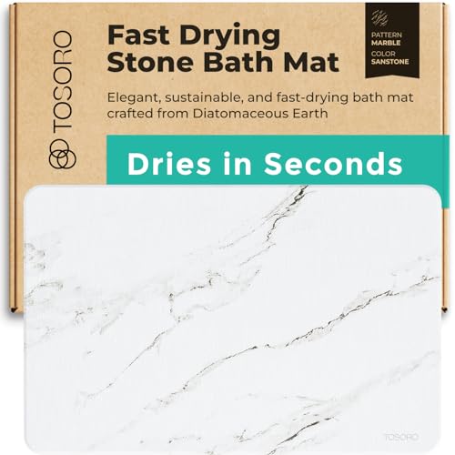 TOSORO - Stone Bath Mat, Diatomaceous Earth Non-Slip Stone Shower Mat - Quick Drying Absorbent Bath Mats for Bathroom - Elegant & Modern Design, Easy to Clean (23.5 x 15) - Sandstone