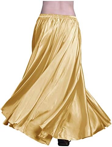 Indian Trendy Women's Satin Full Circle Swing Halloween Belly Dance Tribal Skirt One Size: 36" Light Gold