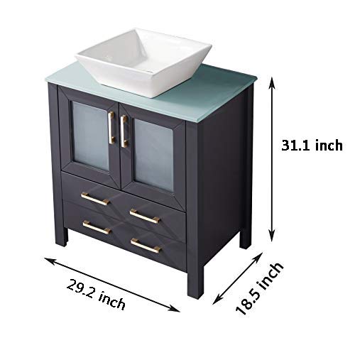 30 Inch Dark Gray Bathroom Vanity Sink Combo,Bath Vanity with Sink Single Bathroom Vanity Cabinet with Ceramic Sink,Modern Bathroom Vanity Set with 1 Shelf 2 Drawers