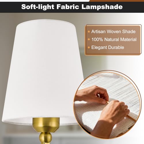 Image of Bathroom Vanity Light, Brushed Gold Bathroom Lighting Fixtures Over Mirror | 4-Light Bathroom Light Fixtures with Flared White Fabric Shade, E26 Socket (ETL Listed)