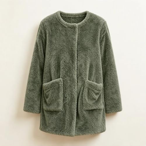 Fleece Jacket Women Open Front Teddy Fall Winter Outerwear Patch Pockets - image 8