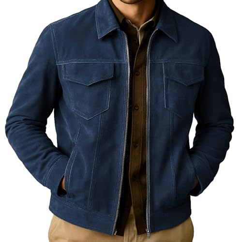 LP-FACON Mens Suede Trucker Jacket - Classic Western Style, Soft Genuine Suede Leather, Casual Lightweight Outerwear2