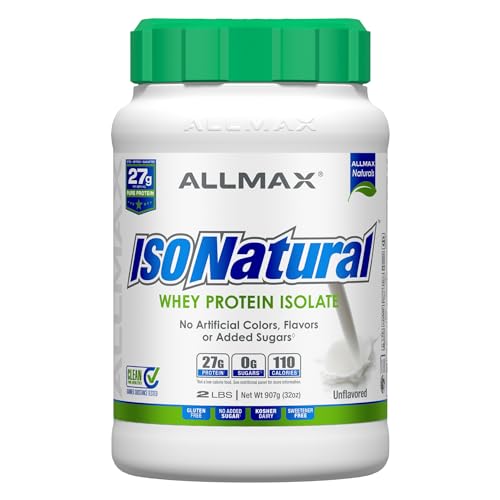 ALLMAX ISONATURAL Whey Protein Isolate, Unflavored - 2 lb - 27 Grams of Protein Per Scoop - Zero Fat & Sugar - 99% Lactose Free - with Prebiotics - No Artificial Flavors - Approx. 31 Servings
