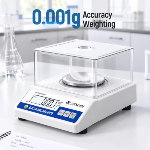 Image of Lab Scale 500g x 0.001g High Precision Milligram Scale Analytical Balance with Windshield 200g Weight Laboratory Scale Jewelry Scale for Gold Powder Laboratory Kitchen LCD Display 7 Units