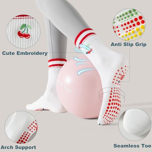 Image of BISOUSOX Pilates Socks Cute Grippy Socks Woman, Ruffle Frilly Grip Ankle Lettuce Dress Yoga Non Slip Sock Size 5 7-9