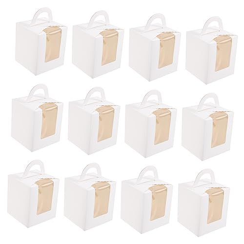 STOBAZA 50pcs Handheld Paper Cupcake Boxes with Window for Cake Cookie Chocolate Storage