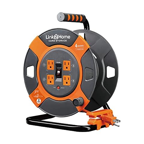 Link2Home Cord Storage 3 ft. Extension Cord 4 Power Outlets – 14 AWG SJTW Cable Cover