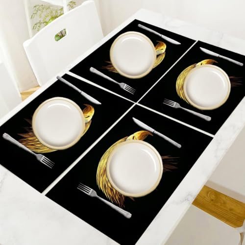 Sets de table cuisine lin coton résistant chaleur lot 6 noir - 6