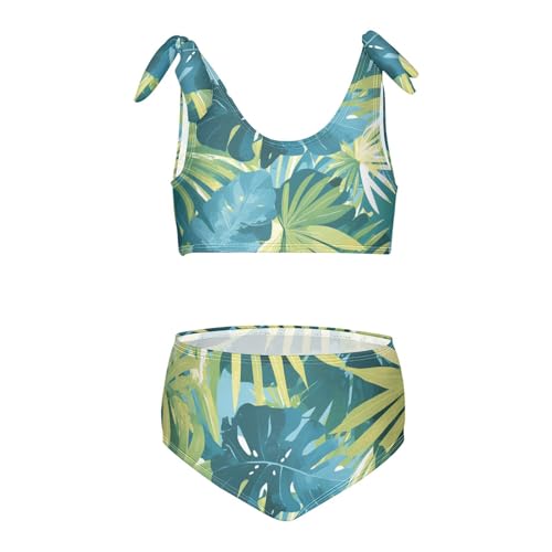 KLL Tropical Leaves Beautiful Print Girl Two Piece Bikini Sets Scoop Neck Swimsuit Swimming Suits Adjustable Strap