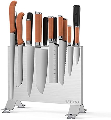 Matoyo Universal Magnetic Knife Block without Knives, Stainless Steel Kitchen Knife Holder with Dual Magnet Storage, Smart Blade Protection Knife Storage (Tall Base)