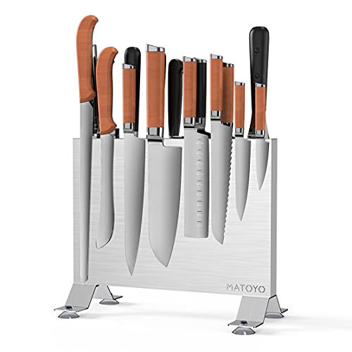 Matoyo Universal Magnetic Knife Block Without Knives, Stainless Steel Kitchen Knife Holder With Dual Magnet Storage, Smart Blade Protection Knife Storage (Tall Base) #TOP13