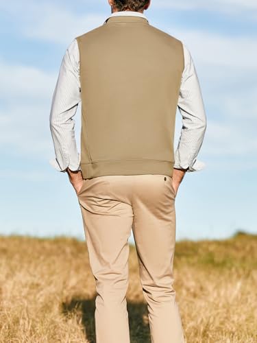 Makkrom Mens Quarter Zip Sleeveless Golf Vest Pullover Stand Collar Casual Vests Outerwear Khaki thumb #3