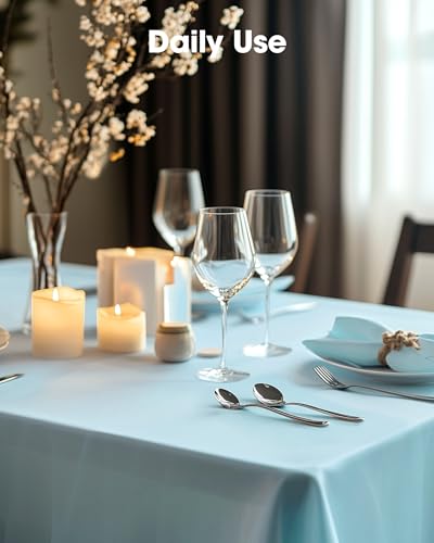 Image of Pureegg Plastic Table Cloth Disposable 10 Pack, 54 x 108 Inch Table Cloths, Easter Party, Picnic, Wedding, Decorative Tablecloths, Rectangle, Baby Blue Plastic Cover, Leakproof & Sturdy, Light Blue
