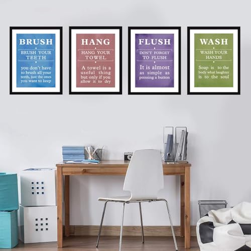 Image of Chaka Chaundh - bathroom poster - bathroom posters with frame - bathroom quotes framed posters - bathroom etiquette posters - bathrooms rules poster - (14 X 11inches - Set of 4) (Multicolor - Bathrooms Quotes)