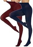 Hiltzo 80D Women's Tights Opaque Ultra Soft Solid Color Stretchable High Waist Footed Pantyhose with 25 Colors Wine Red+ Navy Blue Small-Medium