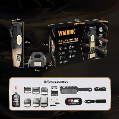 Image of WMARK NG-8038 Ultra-Premium Professional 9000 RPM 2 Speed Hair Clipper Set Zinc Alloy Body Digital Display 6 Guide Comb Taper Lever Cutting Cape Cleaning Brush Hair Brush & Sticker 240 min, Model 23