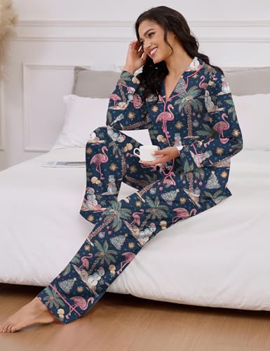 Image of SHESHOW Satin Pajamas Set for Women Set Long Sleeve Button Down Pjs Sets 2 Piece Loungewear Animal Sleepwear XS-XXL