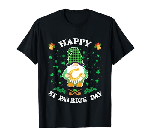 Gnome mignon tenant un fer à cheval irlandais Happy St Patrick T-Shirt