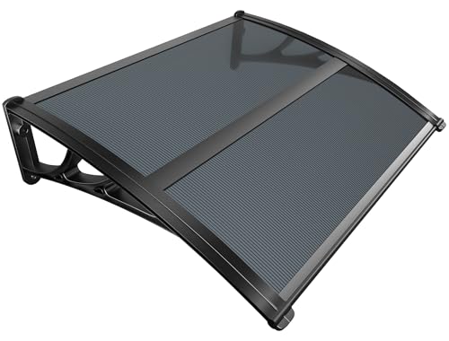 VOUNOT® Marquesinas Exterior para Puertas y Ventanas, 100 x 80 cm Tejadillo de Protección con Barra Central, Toldo Cubierta de Policarbonato en Jardín, Antracita