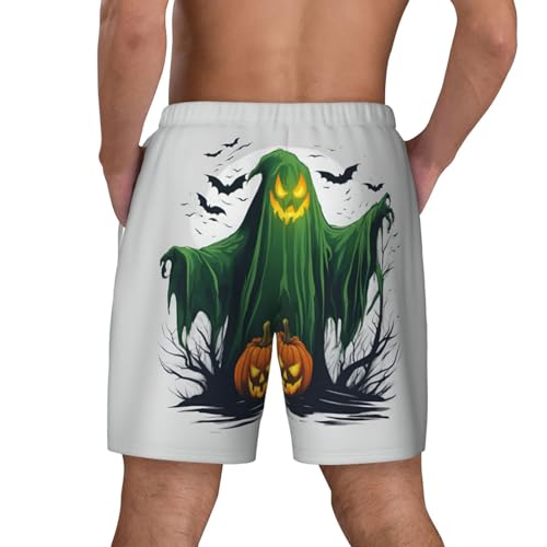 Green Ghost Horror Halloween Pumpkin Print Men Stylish Functionality Swim Trunks Breathable Beach Shorts Surfing Gym Fishing4