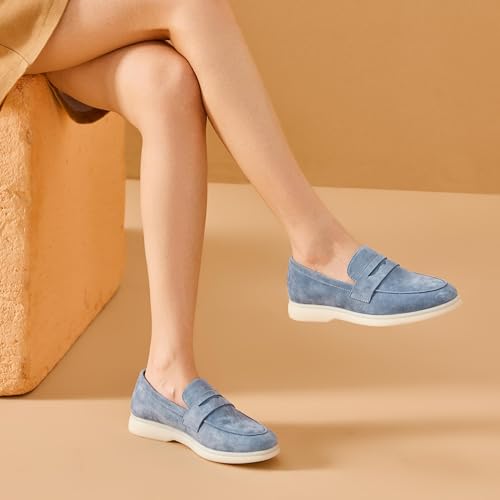 Image of BEAU TODAY Women's Suede Loafer Flats，Slip On Penny Loafers Work Shoes