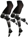 Vincent Creation 2 Stück Warme und Modische Damen Baumwoll Strumpfhose mit dezenten Blockstreifen in schwarz-grau-anthrazit kombiniert, Strickstrumpfhose