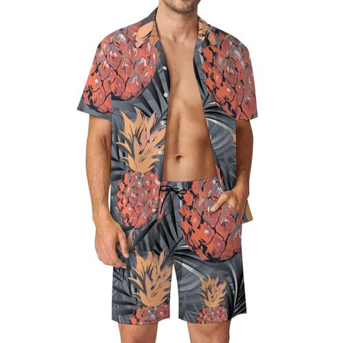 Feuille d'Ananas Chemise Hawaïenne Légère et Respirante avec Short et Pantalon Assortis Taille S