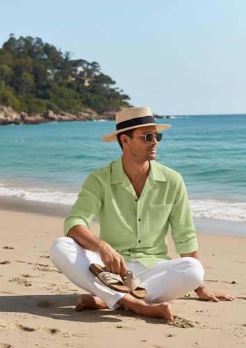 Image of Combo of Men's Casual Cotton Blend Shirt || Long Sleeve Button Down with Spread Collar | Lightweight Breathable Fabric | Stylish Solid Shirt for Beach, Office & Everyday Wear Pack of 2