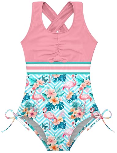 Image of BFUSTYLE Girls One Piece Swimsuit Cute Striped Bathing Suit Hawaii Swimwear 6-17 Years