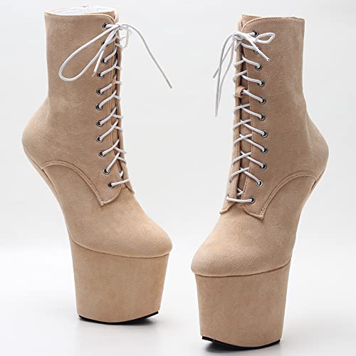Image of JiaLuoWei Mid Calf Boots, Women's Platform High Heel Lace-up Sexy Fetish Hoof Heelless Sole Mid-Calf Boots (5, Black)