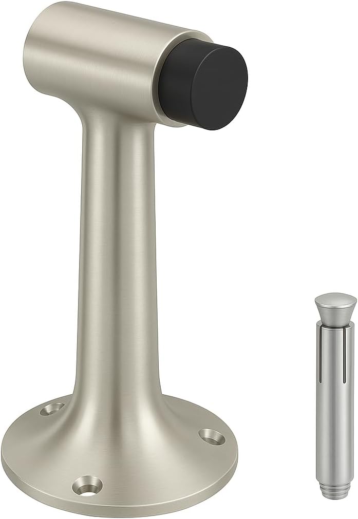 Heavy Duty 6″ Door Stopper, Solid Brass Commercial Grade, Floor Mount - Satin Nickel Finish (US15)