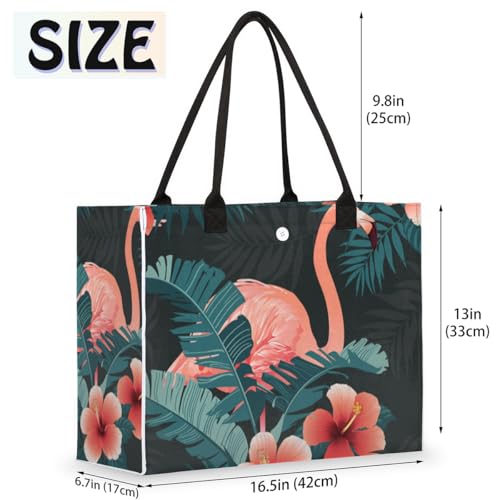 Flamingo Flower Tote Bag for Women Large Beach Bag Reusable Tote Bags for Work Travel Beach Shopping2