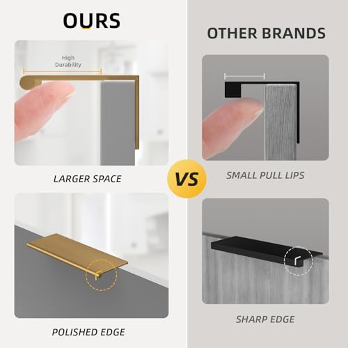 Image of Goldenwarm 15 Pack 5in Champagne Bronze Finger Edge Pulls for Cabinet | Aluminum Alloy, Brushed Gold Cabinet Handles, Edge Pulls for Cabinets, Nickel Handles, For Drawers, Dressers, Screws Included
