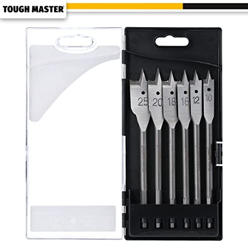 TOUGH MASTER Spade Drill Bits Set, 6 Piece ¼ Inch Quick Change Hex Shank, 10mm, 12mm,16mm, 18mm, 20mm, 25mm Flat Wood Drill Bits with Plastic Carry Case 4 TOUGH MASTER Spade Drill Bits Set, 6 Piece ¼ Inch Quick Change Hex Shank, 10mm, 12mm,16mm, 18mm, 20mm, 25mm Flat Wood Drill Bits with Plastic Carry Case - Image 4