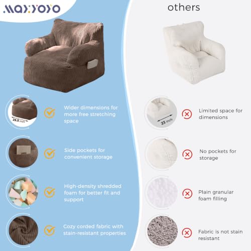 Image of MAXYOYO Kids Bean Bag Chair, Stuffed Bean Bag Sofa, Brown, Standard