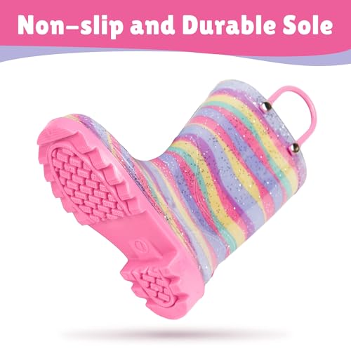 landchief Toddler Rain Boots Kids Waterproof Boots for Boys Girls with Easy-on Handles Outdoor Unisex-Child4