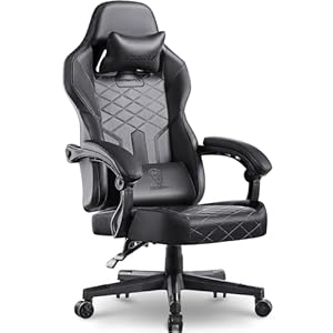 Dowinx Gaming Stuhl Racing Gamer Stuhl mit Frühling Kissen, Ergonomischer Gaming Sessel mit Lendenwirbelstütze, Bürostuhl PU Leder PC-Stuhl Verbreiterte Rückenlehne 150KG (Schwarz)